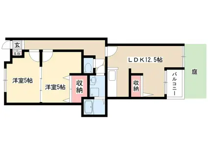 ゴールドパレス香流(2LDK/1階)の間取り写真
