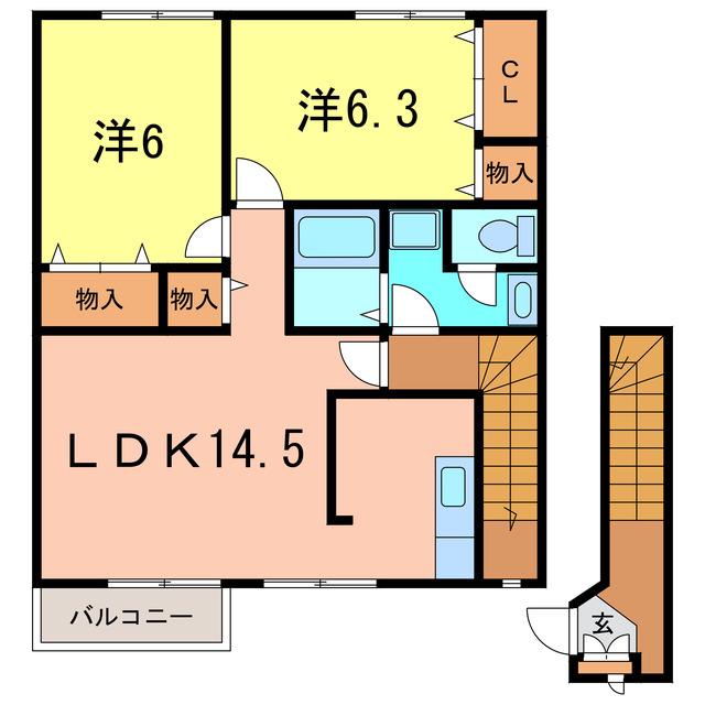 グリーンハイツ宮町B(2LDK/2階)の間取り写真