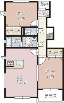 シャテーニュ(2LDK/1階)の間取り写真
