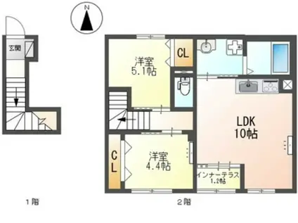 尼崎市立花町2丁目アパート(2LDK/1階)の間取り写真