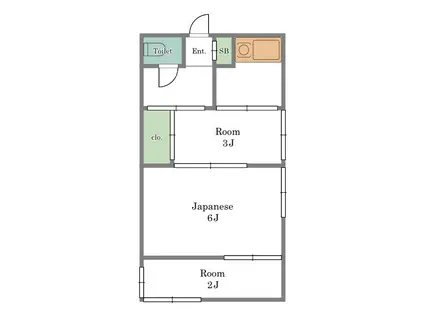 青木荘(2SK/2階)の間取り写真