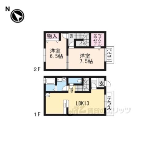 レストヴィラージュ A棟(2LDK/1階)の間取り写真