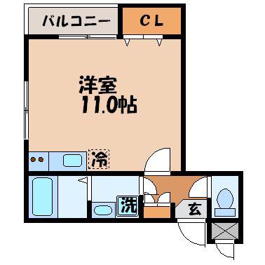 FKマンション(ワンルーム/2階)の間取り写真