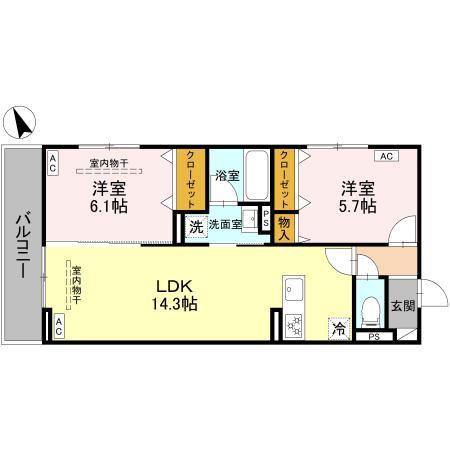 D-ROOM 古市町(2LDK/3階)の間取り写真