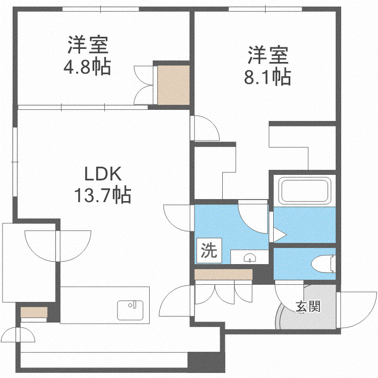 コンサップ新札幌II(2LDK/2階)の間取り写真
