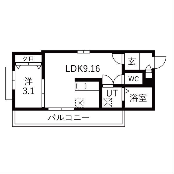 カーササクラーレ(1LDK/1階)の間取り写真