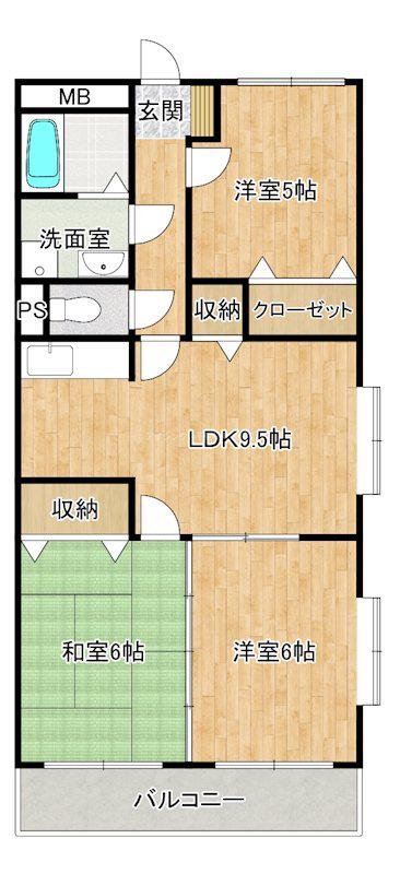 サン丸山(3LDK/3階)の間取り写真