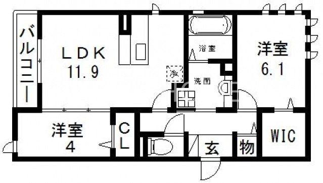 おばつじアイビーコート B棟(2LDK/3階)の間取り写真