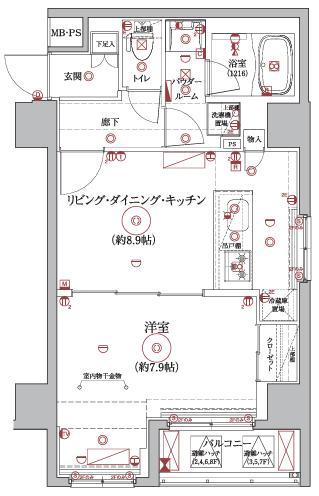 ベルシード東向島(1LDK/6階)の間取り写真