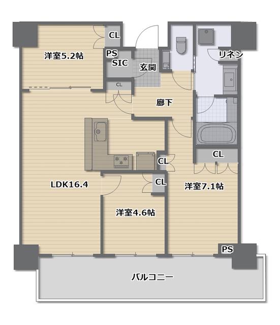 グランドメゾン新梅田タワー THE CLUB RESIDENCE(3LDK/31階)の間取り写真