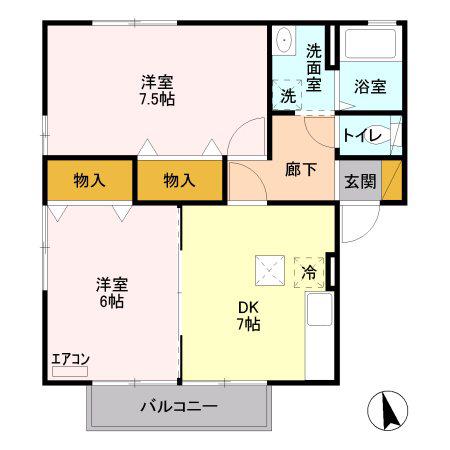 セジュール結城 A(2DK/1階)の間取り写真