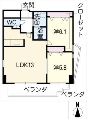 AXIS伝馬(2LDK/6階)の間取り写真