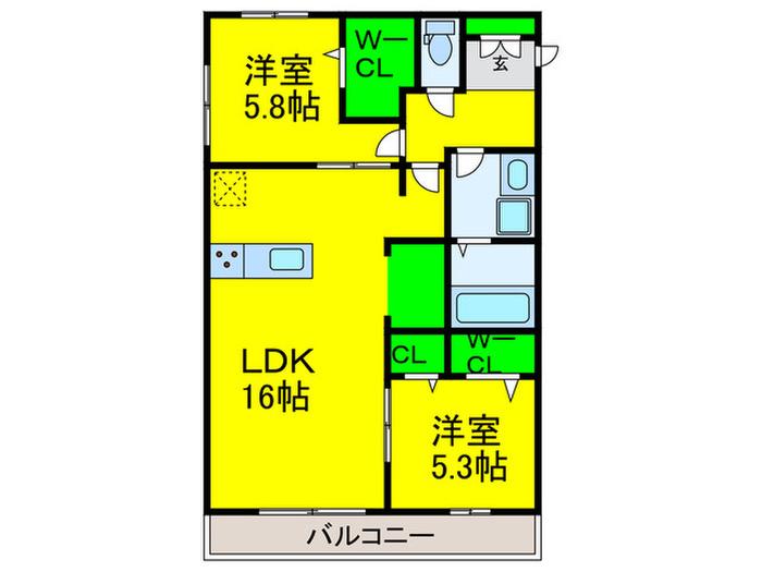 ラフォーレ堺(2LDK/2階)の間取り写真