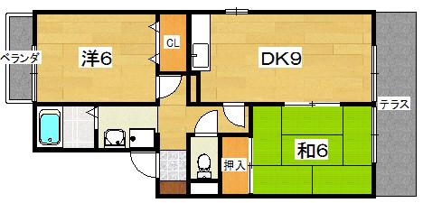 ボンジュール岡山手2番館(2DK/1階)の間取り写真