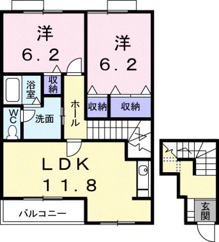 エバーグリーンロードK(2LDK/2階)の間取り写真
