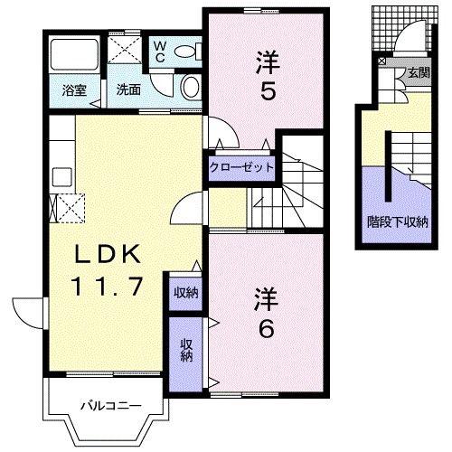 コンフォード・ビ・アンジュ(2LDK/2階)の間取り写真