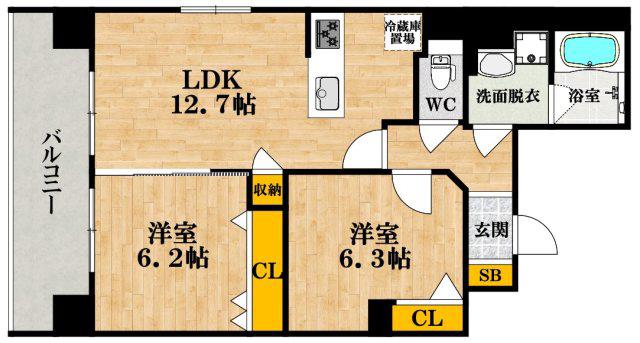 ふぁみーゆ夕陽ケ丘(2LDK/11階)の間取り写真