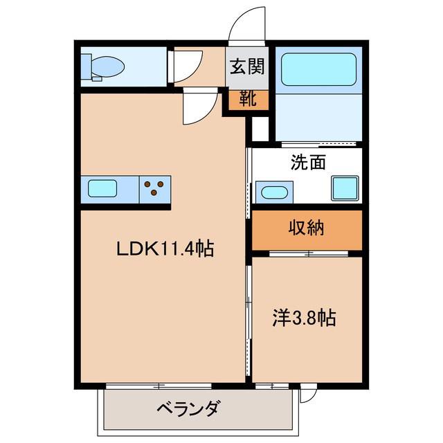 メゾンU宮ノ上(1LDK/2階)の間取り写真