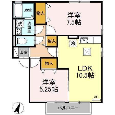 エタージュ B(2LDK/1階)の間取り写真