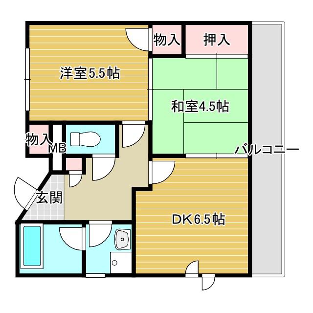 光栄ハイツ千里丘(2DK/1階)の間取り写真