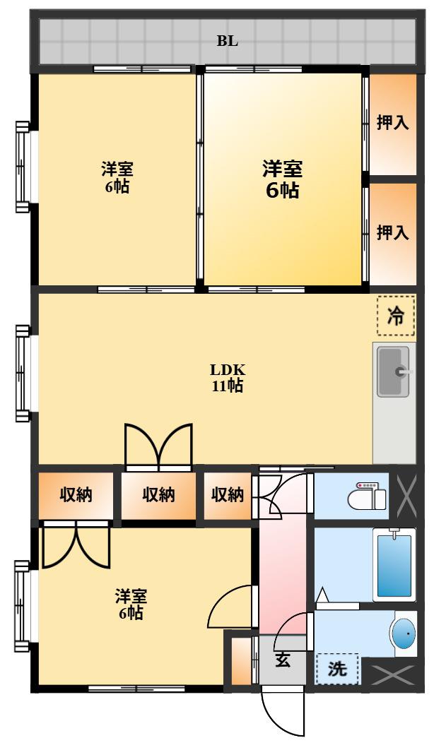 ファミールヤマグチ(3LDK/1階)の間取り写真