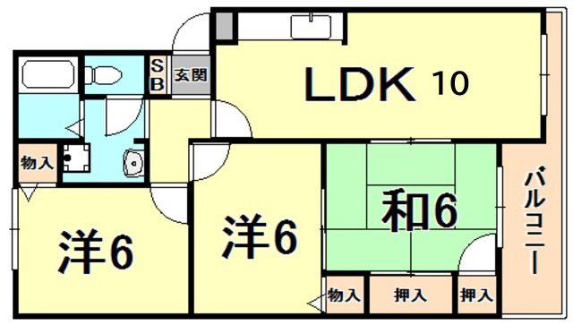 フローラル夙川(3LDK/3階)の間取り写真