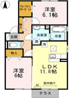 REVE B棟(2LDK/1階)の間取り写真