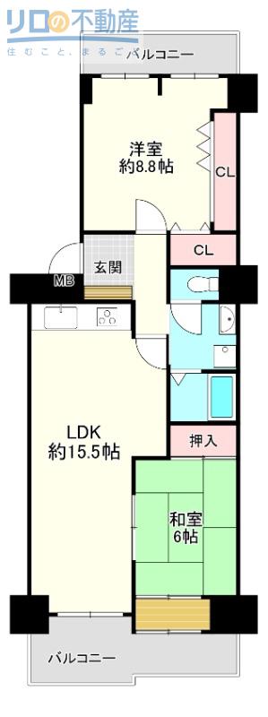 シャルマンコーポ伊丹2号棟(2LDK/5階)の間取り写真