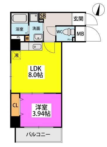 ウエスト COURT DR(1LDK/3階)の間取り写真