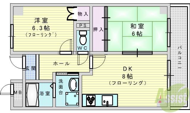 シェーンベルク(2DK/1階)の間取り写真