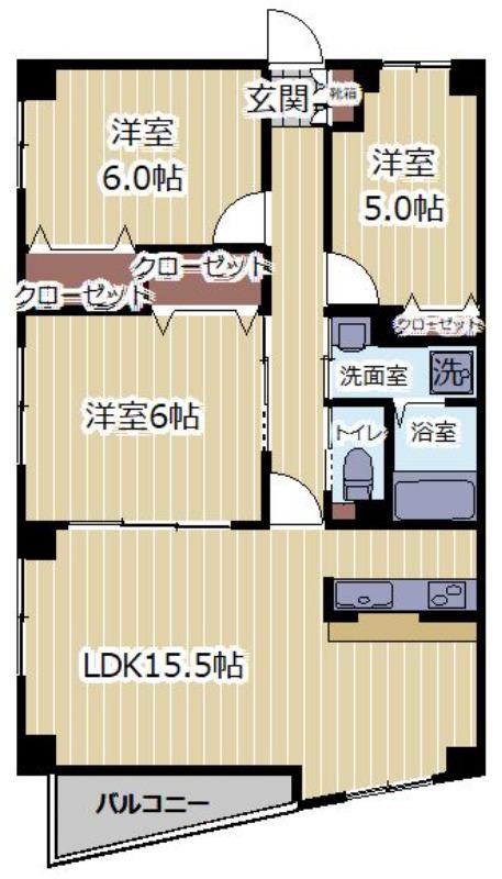 プレミュール(3LDK/3階)の間取り写真