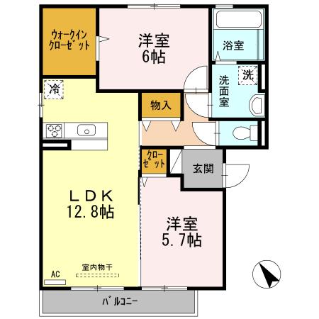 VILLA DEL SOL(2LDK/2階)の間取り写真