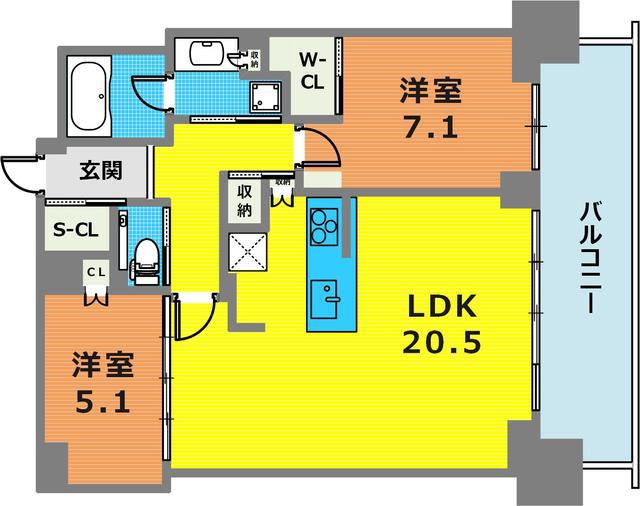 ベイシティタワーズ神戸ウエスト(2LDK/27階)の間取り写真