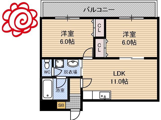 プラザあさも(2LDK/2階)の間取り写真