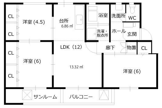ソレイユ乾徳(3LDK/1階)の間取り写真