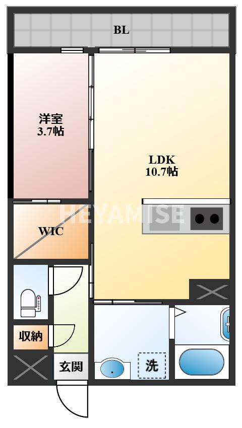 トレス天満B(1LDK/1階)の間取り写真
