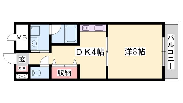 リバーサイド白鷺(1DK/4階)の間取り写真