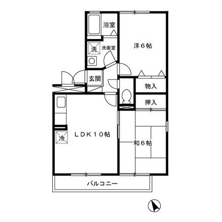 グランドゥール田中(2LDK/3階)の間取り写真