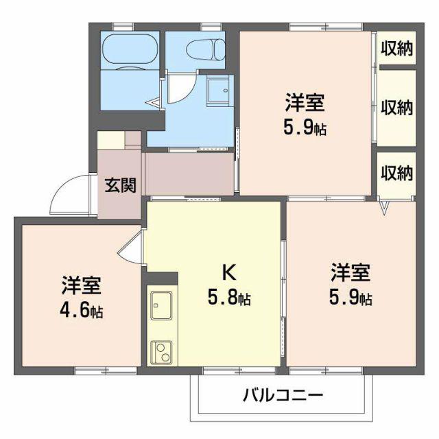 ドミールマリノII C棟(3K/2階)の間取り写真