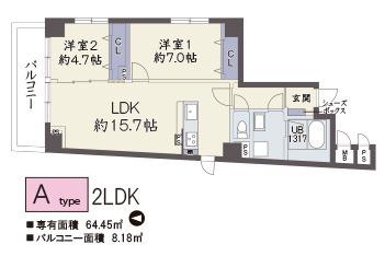 ヴィラージュ東住吉(2LDK/4階)の間取り写真