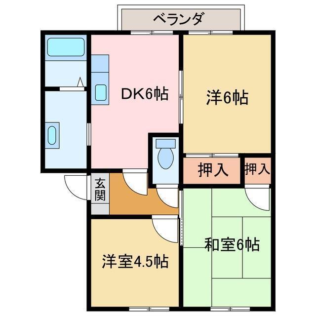 一忠ハイツ(3DK/2階)の間取り写真