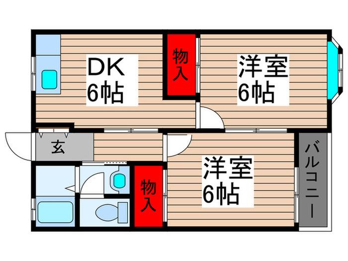 向原台コーポ 2号棟(2DK/2階)の間取り写真