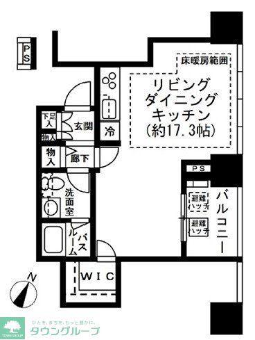 プレミストタワー白金高輪(ワンルーム/14階)の間取り写真