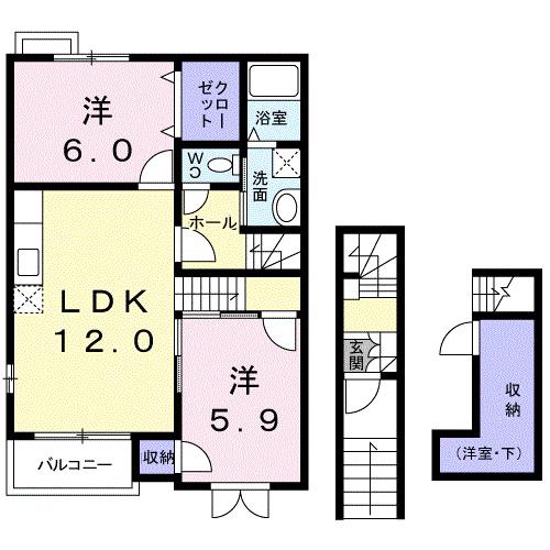 リバーサイドヴィラII(2LDK/2階)の間取り写真