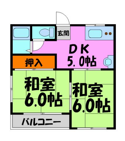 茶谷マンション(2DK/3階)の間取り写真