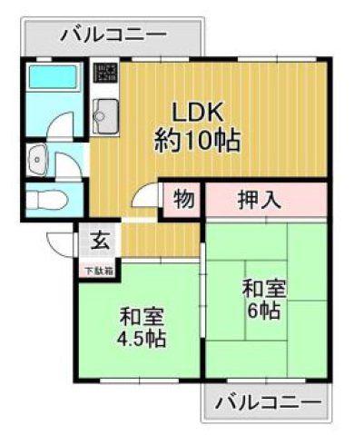 フラワリータウン志紀 G棟(2LDK/3階)の間取り写真