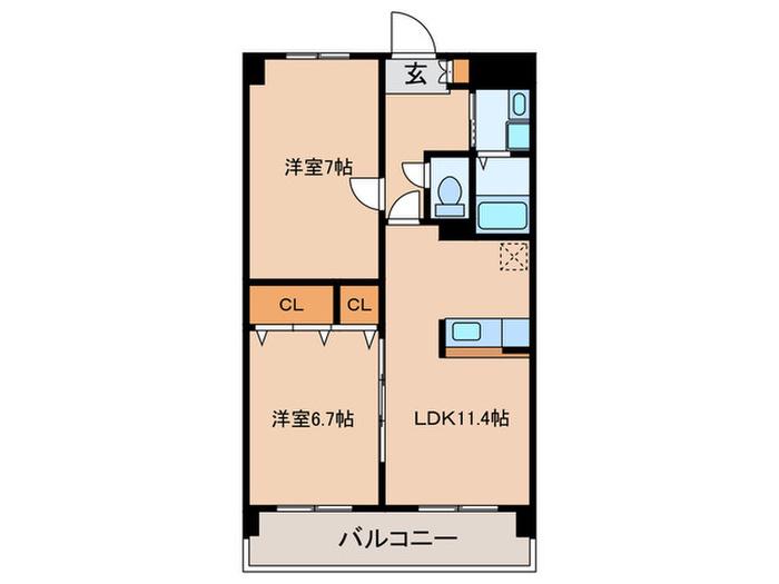 エレガンスマルフク(2LDK/3階)の間取り写真
