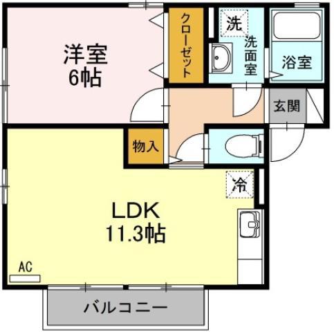 パレット田宮(1LDK/2階)の間取り写真