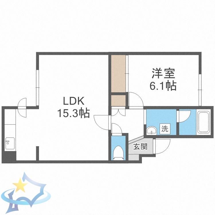 ルーエ山鼻(1LDK/3階)の間取り写真
