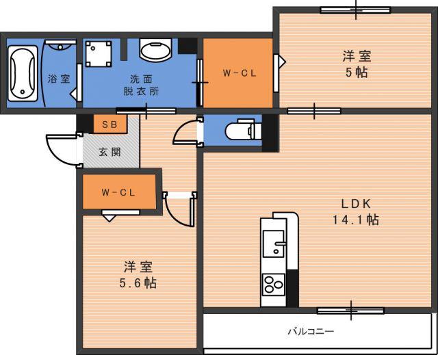 PASSARO GRANDE北田辺(2LDK/3階)の間取り写真